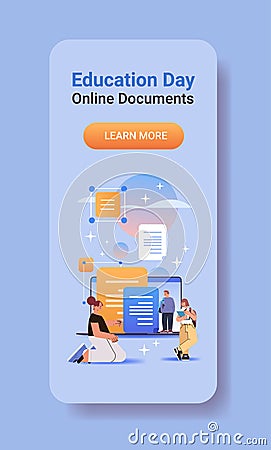 mix race student sending documents online education day live webinar distance e-learning concept vertical Vector Illustration