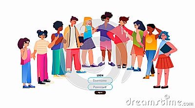 mix race students group standing together online education e-learning concept horizontal copy space Vector Illustration