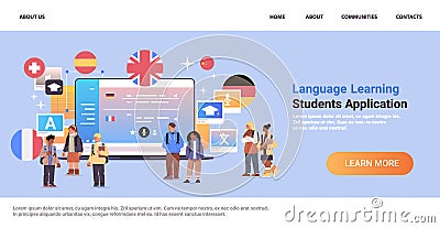 mix race students learning language on laptop online education e-learning concept horizontal copy space Vector Illustration