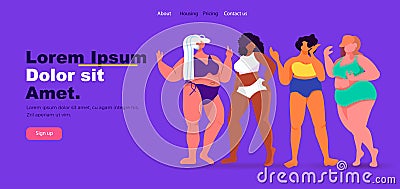 mix race women of different height figure type and size standing together love your body concept full length Vector Illustration