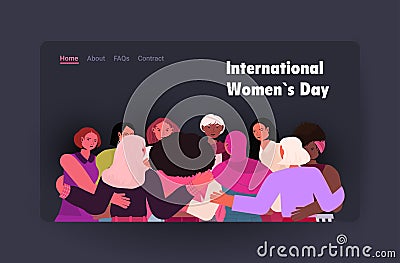 mix race women group standing together girls celebrating womens day 8 march holiday concept Vector Illustration