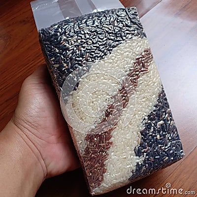 Mix Rice, Jasmine Rice, White Rice, Brown Rice, Black Rice Stock Photo