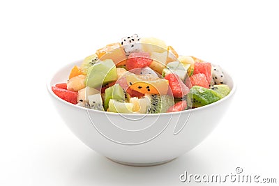 mix sliced fruits (orange, dragon fruit, watermelon, pineapple, Stock Photo