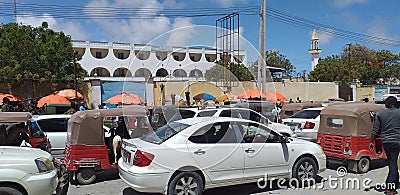 Mix traffic jam caused by domestic animals and small vehicles Editorial Stock Photo