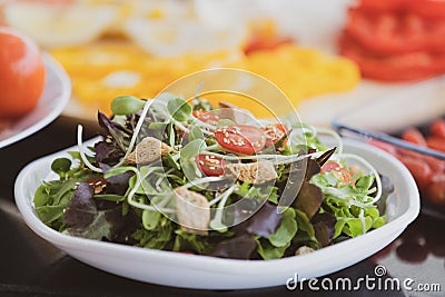 Mix vegetables salad in white plate Stock Photo