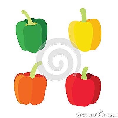 Colour Yellow orange red green bell pepper isolated on white background Stock Photo