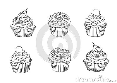 Line cupcakes on white background Cartoon Illustration