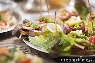 Mixed antipasti/appetizers served as starter at christmas and new years eve Stock Photo