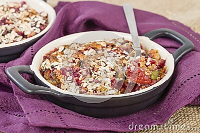Mixed Berries, Plums & Apple Crumble Stock Photo