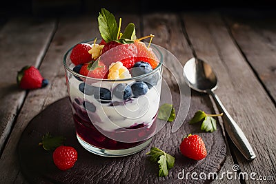 Mixed berries yogurt parfait, a burst of fruity freshness Stock Photo