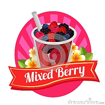 Mixed berry label fresh juice Vector Illustration