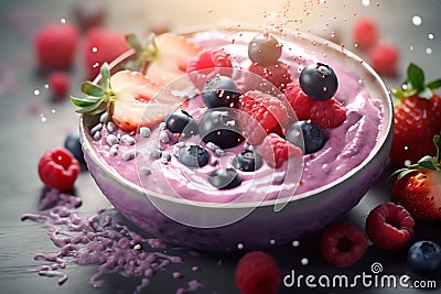 Mixed berry smoothie bowl healthy food background Stock Photo