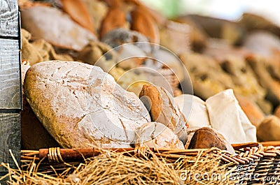 Mixed bread in a wicker basket Stock Photo
