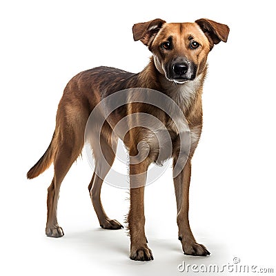 Mixed breed dog standing and looking at camera isolated on white background Stock Photo