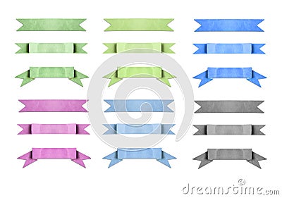 Mixed color used paper banner ribbon on white Stock Photo