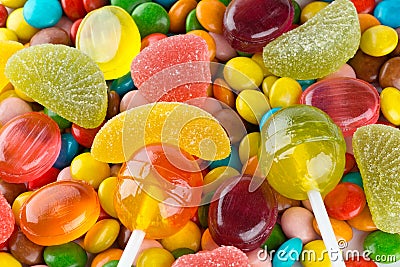 Mixed colorful candies background Stock Photo