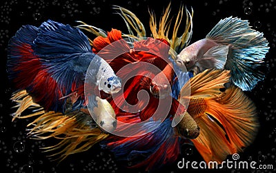 Mixed colorful fancy betta . Stock Photo