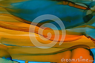 Mixed colors watercolor texture background. Hand drawn orange and green navy smears. Stock Photo