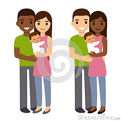 Mixed couple with baby Vector Illustration