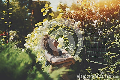 Mixed curly girl spending morning in park Stock Photo