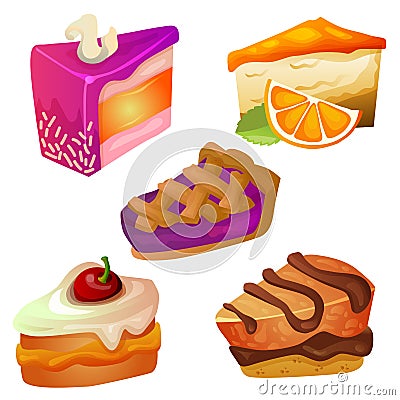 Mixed delicious slice of cake game icon set Vector Illustration