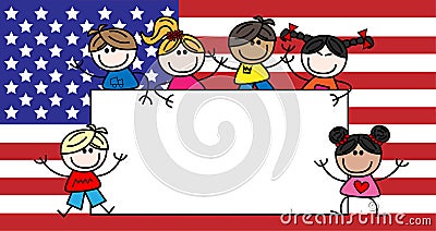 Mixed ethnic children american flag Vector Illustration