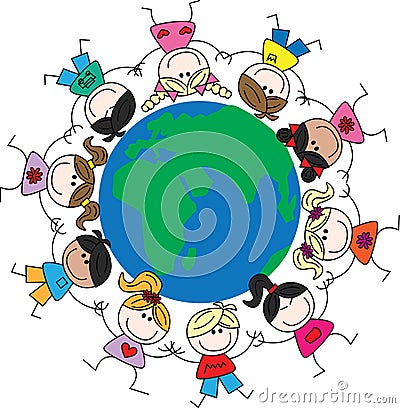 Mixed ethnic children around the world Vector Illustration