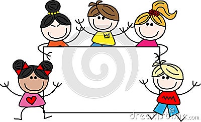 Mixed ethnic children with a big placard Vector Illustration