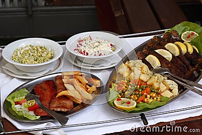 Mixed fish platter with salad Stock Photo