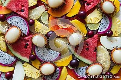 Mixed fresh fruits closeup. Stock Photo