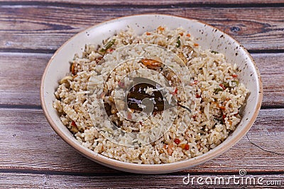 Mixed fried rice top view Stock Photo