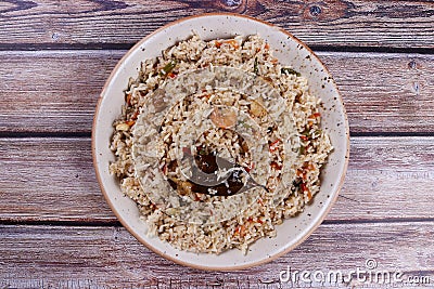 Mixed fried rice top view Stock Photo