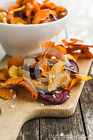 Mixed fried vegetable chips. Stock Photo