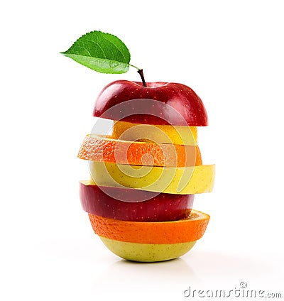 Mixed fruit slices isolated on white Stock Photo