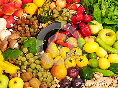 Mixed fruits and vegetables Stock Photo