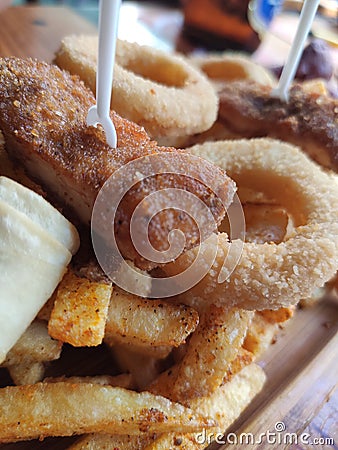 Mixed grill, snack and potato platter Stock Photo