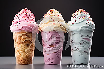Mixed ice cream with different flavors on a black background. Stock Photo