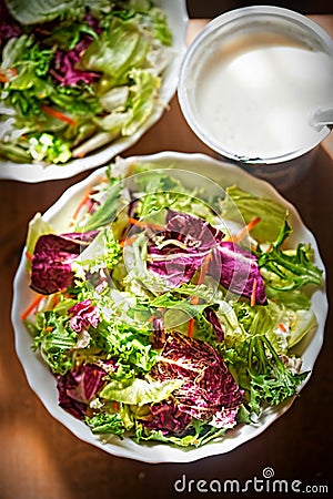 Mixed leaves salad - greens with radicchio salad and grated carrot Stock Photo