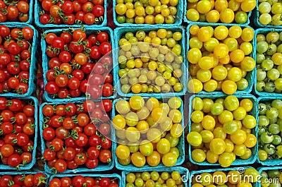 Mixed mini cherry tomatoes market closeup Stock Photo