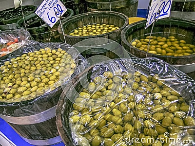 Mixed olives in market Editorial Stock Photo