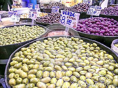 Mixed olives in market Editorial Stock Photo