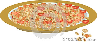 Mixed pasta dish seasoned with tomato- Vector Illustration