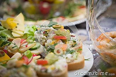 Mixed antipasti/appetizers served as starter at christmas and new years eve Stock Photo