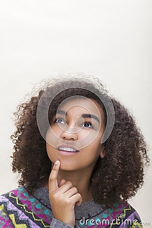 Mixed Race African American Girl Teenager Thinking Stock Photo