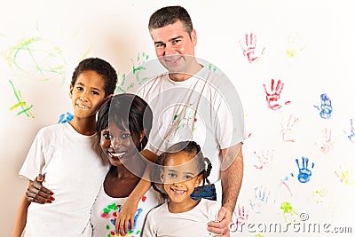 Mixed-race Family Painting Stock Photo