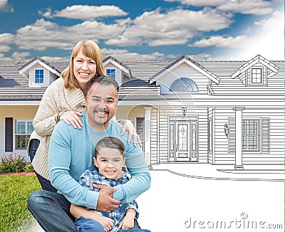 Mixed Race Hispanic and Caucasian Family In Front of Gradation o Stock Photo