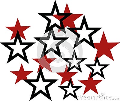 Mixed set of red and black outlined stars Vector Illustration