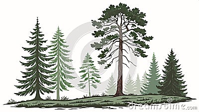Mixed trees landscape, pine and deciduous, forest scenery, and nature view, Vector Design, Generative AI Vector Illustration