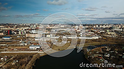 Mixed urban development. Industrial and residential area. Water city system. Aerial photography Editorial Stock Photo
