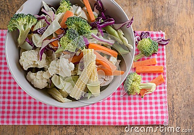 Mixed Vegetables have a carrots, broccoli, cauliflower, Purple Stock Photo